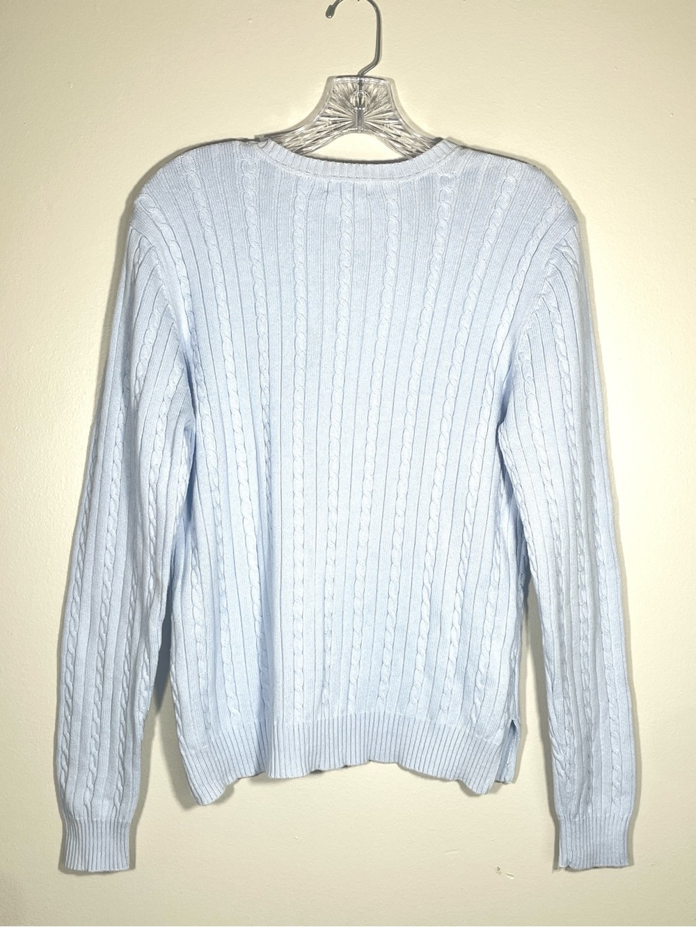 IZOD Light Blue Cable Knit Cotton Crewneck Sweater Preppy Coastal Grandmother - Picture 2 of 6